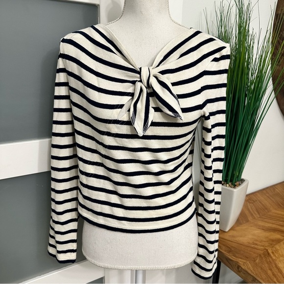 Derek Lam Ivory Navy Striped Knotted Crop Top SZ Medium Nautical Designer EUC - Picture 1 of 8